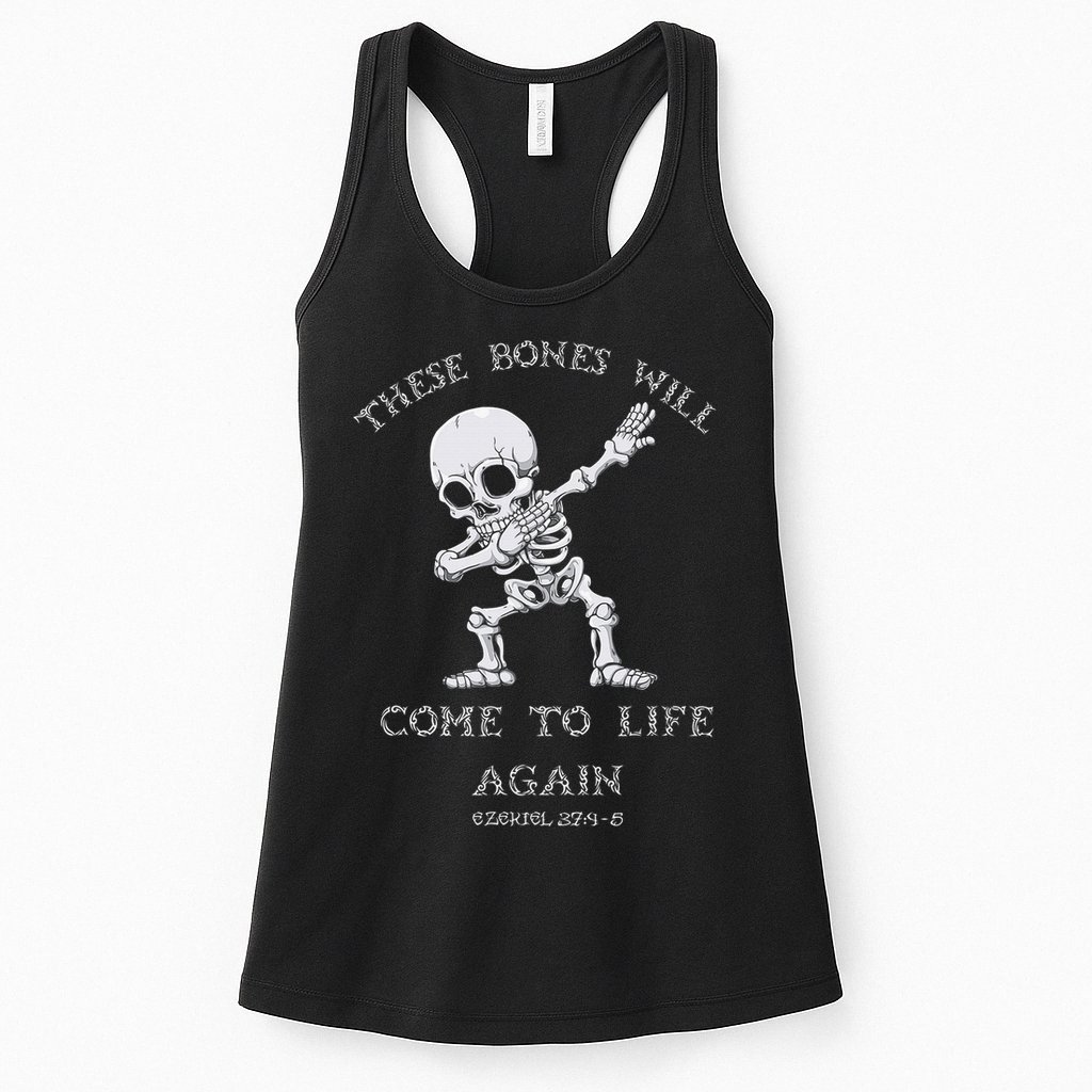 These Bones Ezekiel Christian Halloween Dabbing Skeleton  Womens Tank Top