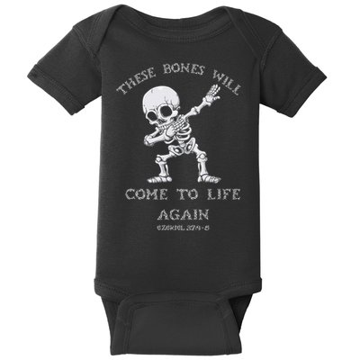 These Bones Ezekiel Christian Halloween Dabbing Skeleton  Baby Bodysuit