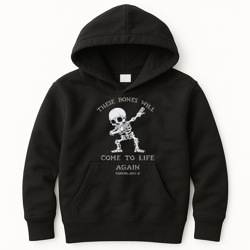 These Bones Ezekiel Christian Halloween Dabbing Skeleton  Kids Hoodie