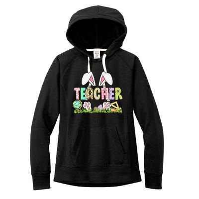 Teacher Bunny Easter Day Cute Egg School Women Funny Women's Fleece Hoodie