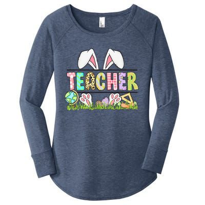 Teacher Bunny Easter Day Cute Egg School Women Funny Women's Perfect Tri Tunic Long Sleeve Shirt