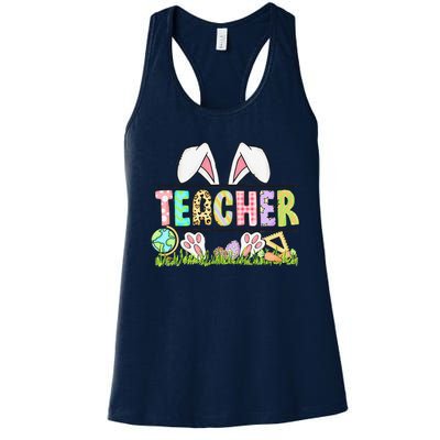 Teacher Bunny Easter Day Cute Egg School Women Funny Women's Racerback Tank