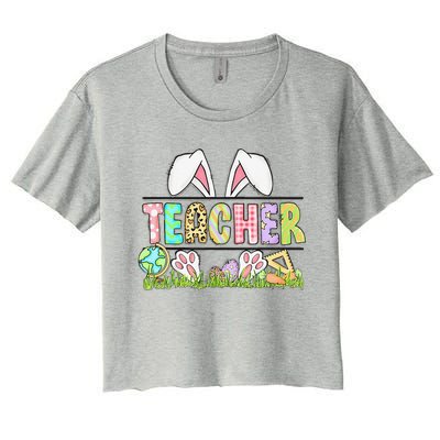 Teacher Bunny Easter Day Cute Egg School Women Funny Women's Crop Top Tee