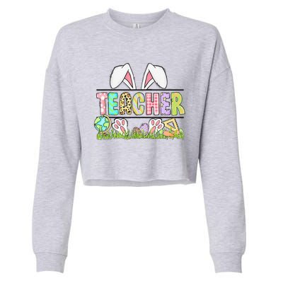 Teacher Bunny Easter Day Cute Egg School Women Funny Cropped Pullover Crew