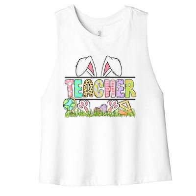 Teacher Bunny Easter Day Cute Egg School Women Funny Women's Racerback Cropped Tank