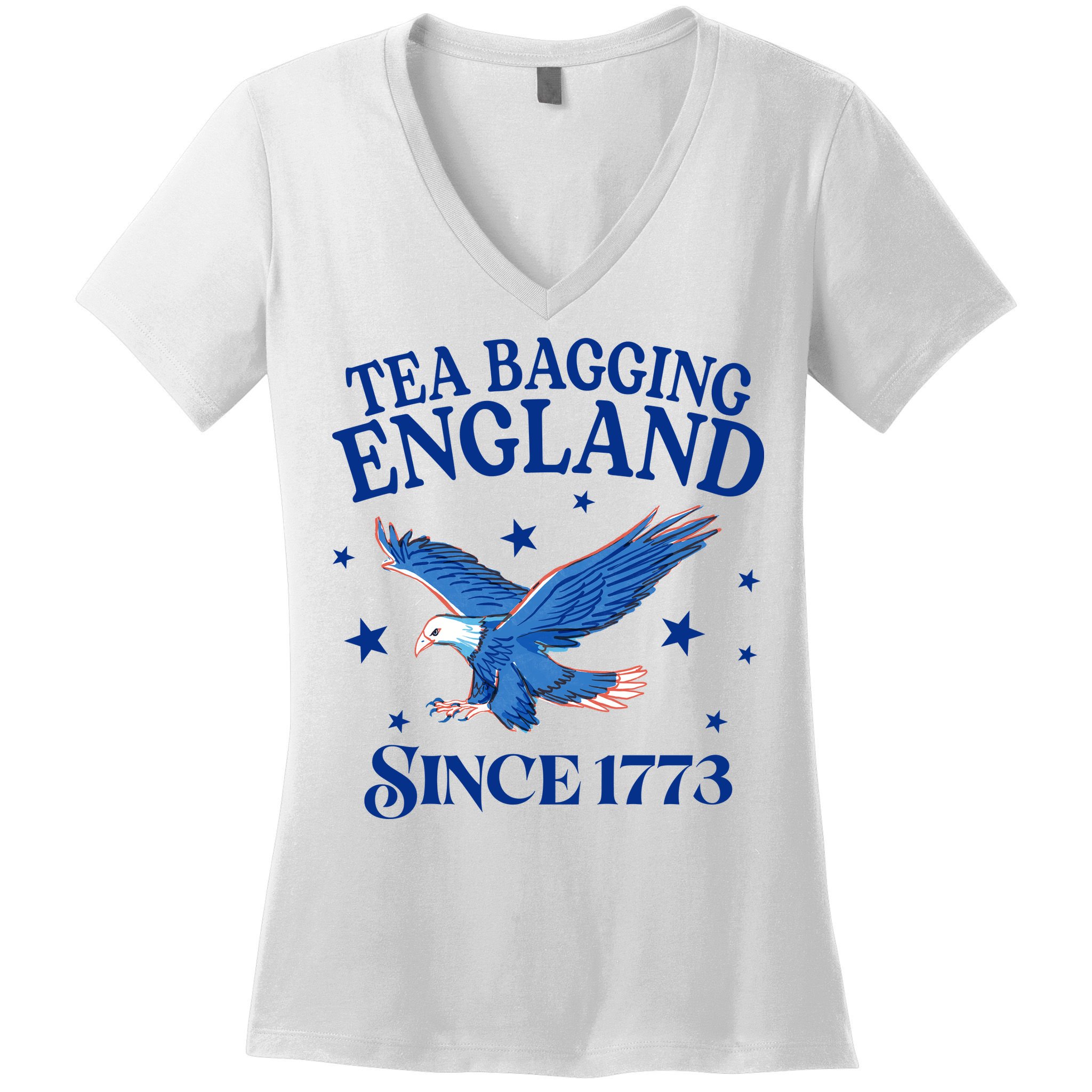 Tea Bagging England Since 1773 Patriotic Eagle Women's V-Neck T-Shirt