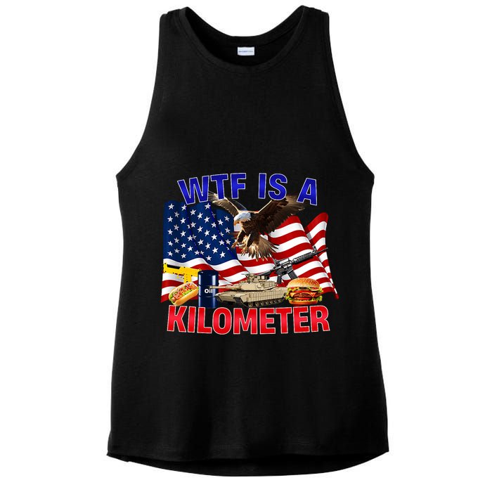 The Bald Eagle American Flag Wtf Is A Kilometer Ladies PosiCharge Tri-Blend Wicking Tank