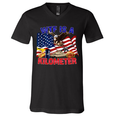 The Bald Eagle American Flag Wtf Is A Kilometer V-Neck T-Shirt