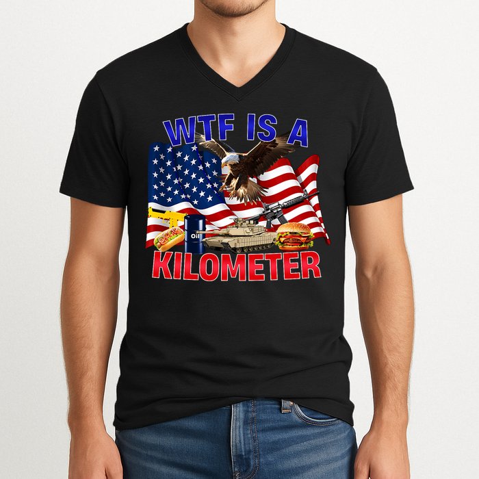The Bald Eagle American Flag Wtf Is A Kilometer V-Neck T-Shirt