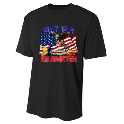 The Bald Eagle American Flag Wtf Is A Kilometer Performance Sprint T-Shirt