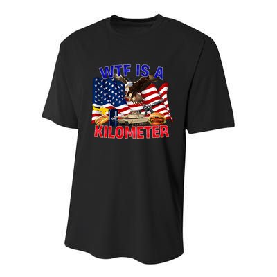 The Bald Eagle American Flag Wtf Is A Kilometer Youth Performance Sprint T-Shirt