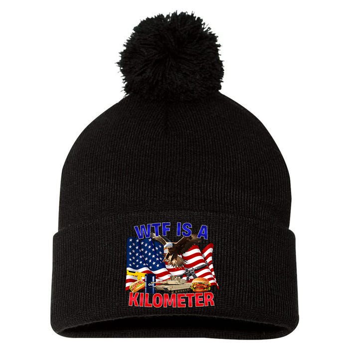 The Bald Eagle American Flag Wtf Is A Kilometer Pom Pom 12in Knit Beanie