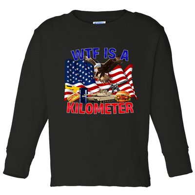 The Bald Eagle American Flag Wtf Is A Kilometer Toddler Long Sleeve Shirt