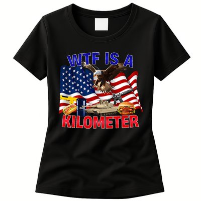 The Bald Eagle American Flag Wtf Is A Kilometer Womens T-Shirt