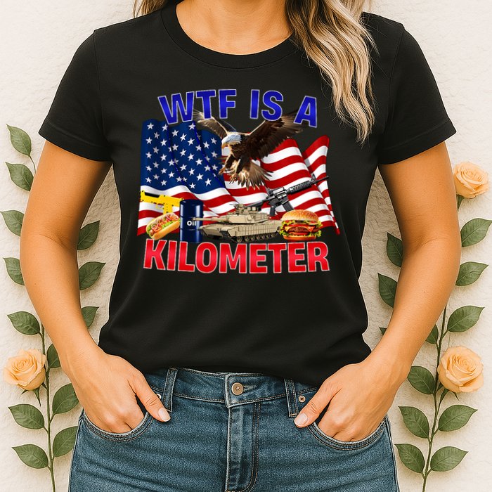 The Bald Eagle American Flag Wtf Is A Kilometer Womens T-Shirt