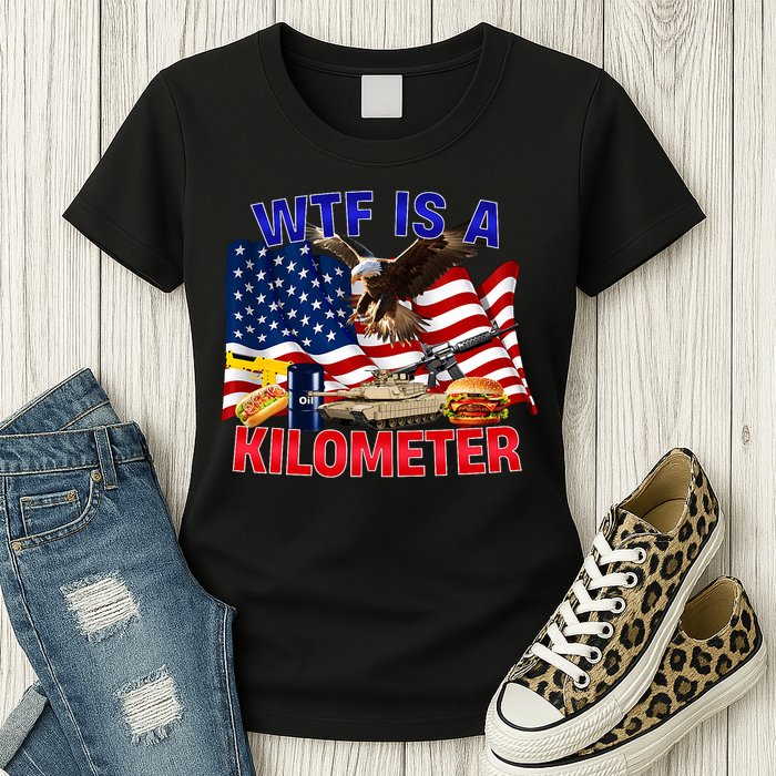 The Bald Eagle American Flag Wtf Is A Kilometer Womens T-Shirt