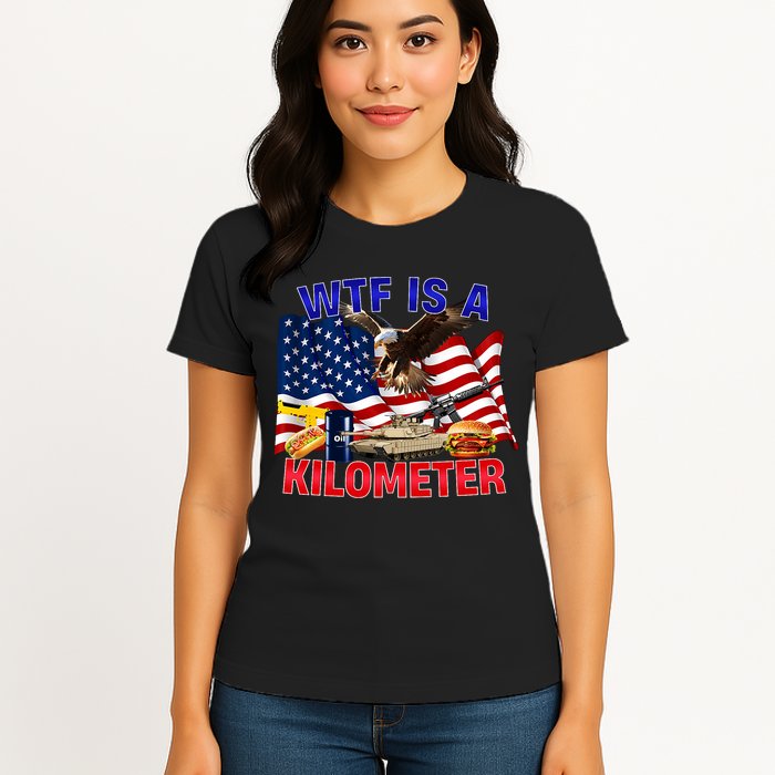 The Bald Eagle American Flag Wtf Is A Kilometer Womens T-Shirt