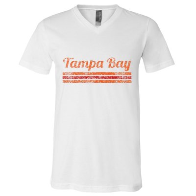 Tampa Bay Florida Retro Vintage Weathered Stripe Throwback V-Neck T-Shirt