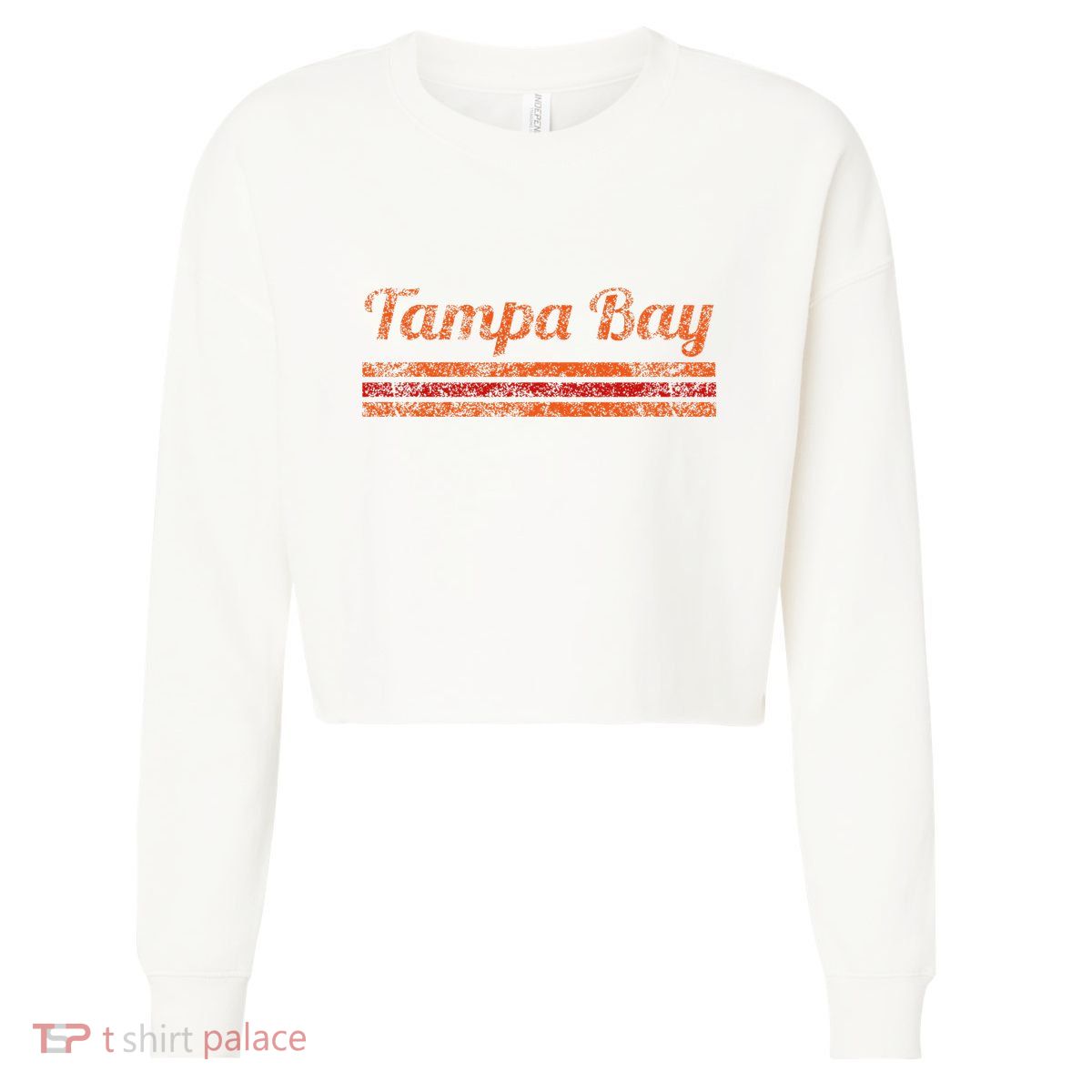 Tampa Bay Florida Retro Vintage Weathered Stripe Throwback Cropped Pullover Crew