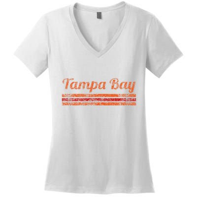 Tampa Bay Florida Retro Vintage Weathered Stripe Throwback Women's V-Neck T-Shirt