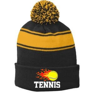 Tennis Ball Flame Tennis Player Stripe Pom Pom Beanie