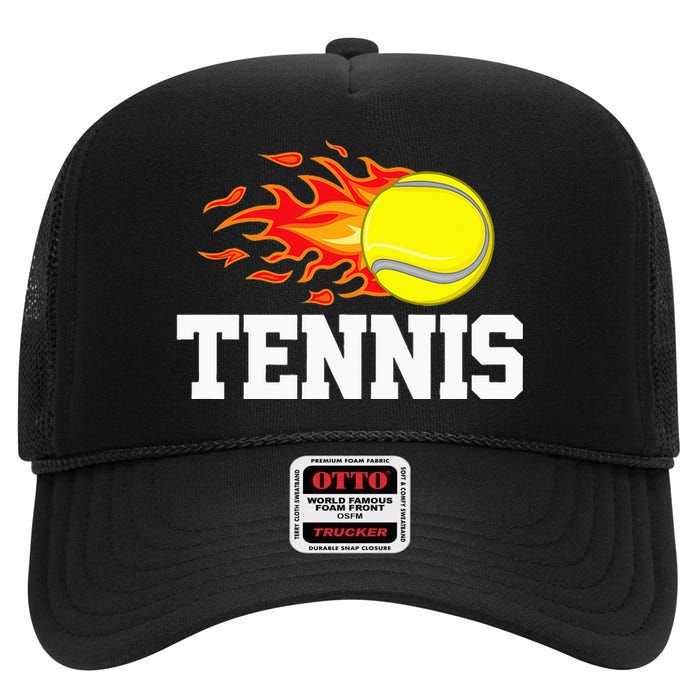 Tennis Ball Flame Tennis Player High Crown Mesh Back Trucker Hat