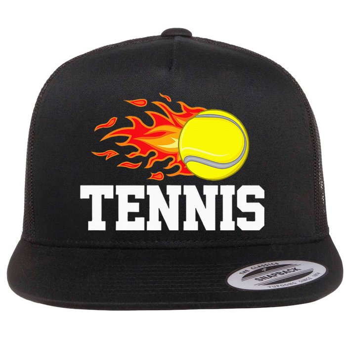 Tennis Ball Flame Tennis Player Flat Bill Trucker Hat