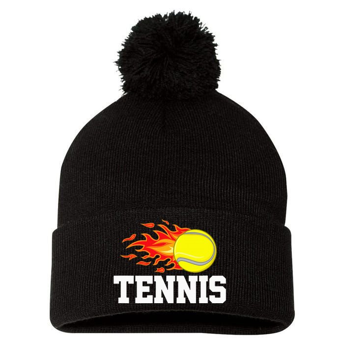 Tennis Ball Flame Tennis Player Pom Pom 12in Knit Beanie