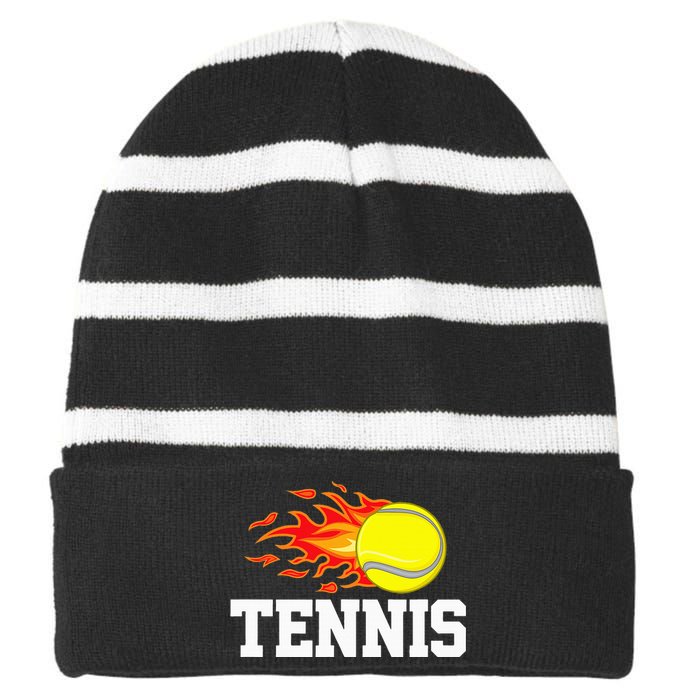 Tennis Ball Flame Tennis Player Striped Beanie with Solid Band