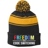 Tabitha Brown Freedom Over Code Switching Stripe Pom Pom Beanie