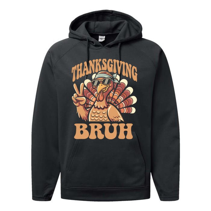 Thanksgiving Bruh Funny Turkey Fall Boy Performance Fleece Hoodie