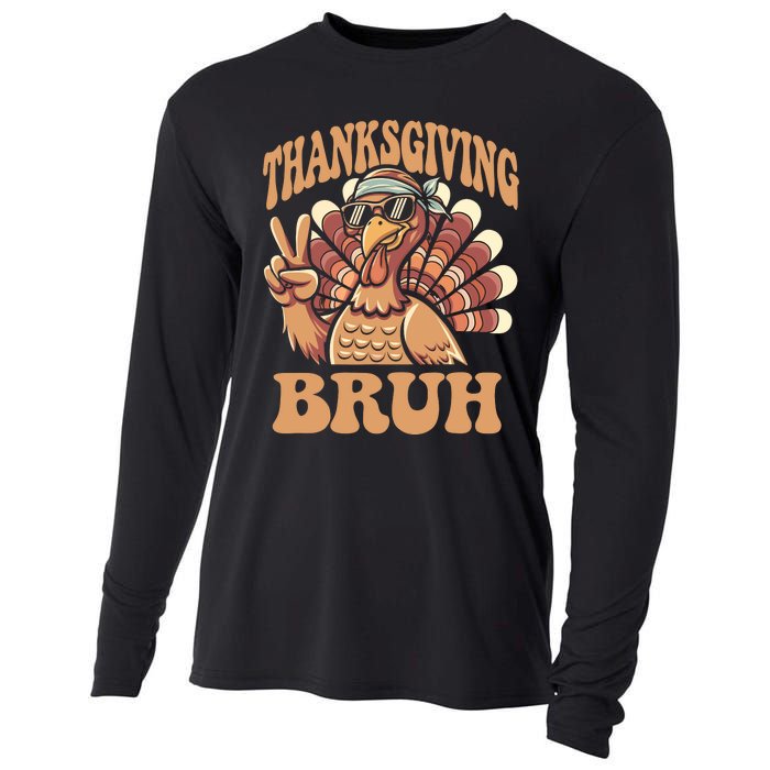 Thanksgiving Bruh Funny Turkey Fall Boy Cooling Performance Long Sleeve Crew