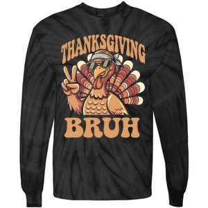 Thanksgiving Bruh Funny Turkey Fall Boy Tie-Dye Long Sleeve Shirt