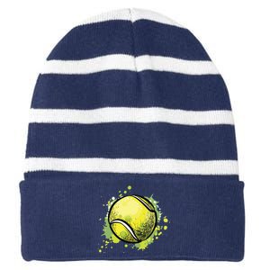 Tennis Ball For Sports And Tennis Lover For Christmas Striped Beanie with Solid Band