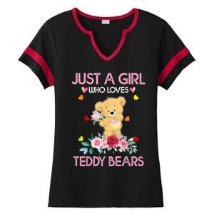 Teddy Bear For Women Just A Who Loves Teddy Ladies Halftime Notch Neck Tee