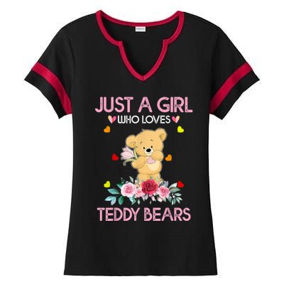 Teddy Bear For Women Just A Who Loves Teddy Ladies Halftime Notch Neck Tee