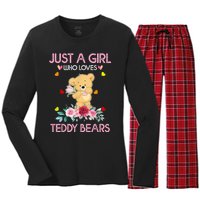 Teddy Bear For Women Just A Who Loves Teddy Women's Long Sleeve Flannel Pajama Set 