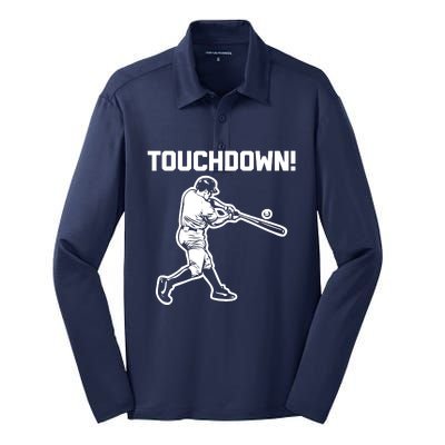 Touchdown Baseball funny saying sarcastic novelty Silk Touch Performance Long Sleeve Polo