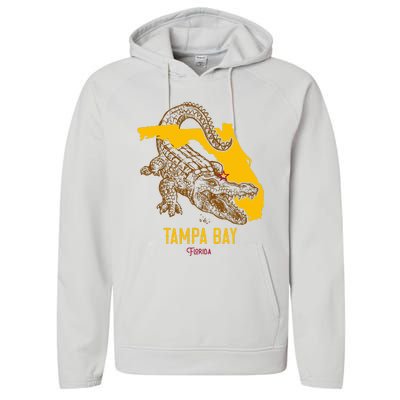 Tampa Bay Florida Fl Aligator Vacation Surf Sunset Performance Fleece Hoodie