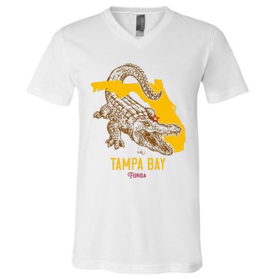 Tampa Bay Florida Fl Aligator Vacation Surf Sunset V-Neck T-Shirt