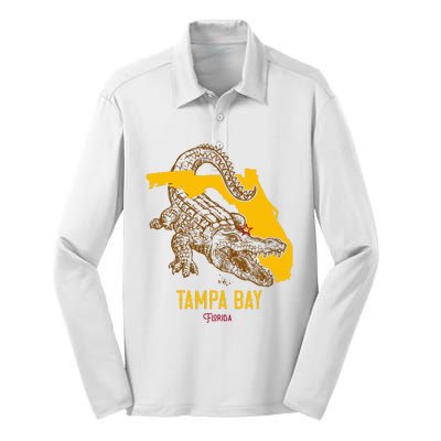 Tampa Bay Florida Fl Aligator Vacation Surf Sunset Silk Touch Performance Long Sleeve Polo