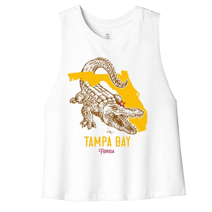 Tampa Bay Florida Fl Aligator Vacation Surf Sunset Women's Racerback Cropped Tank