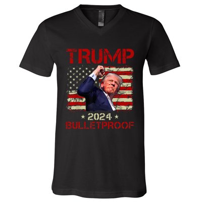 Trump Bulletproof Funny Donald Trump 2024 V-Neck T-Shirt