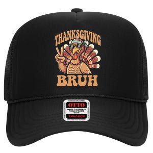 Thanksgiving Bruh Funny Turkey Fall High Crown Mesh Back Trucker Hat