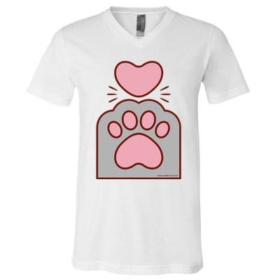 Toe Beans Funny Cute Kawaii Cat Paw And Heart V-Neck T-Shirt