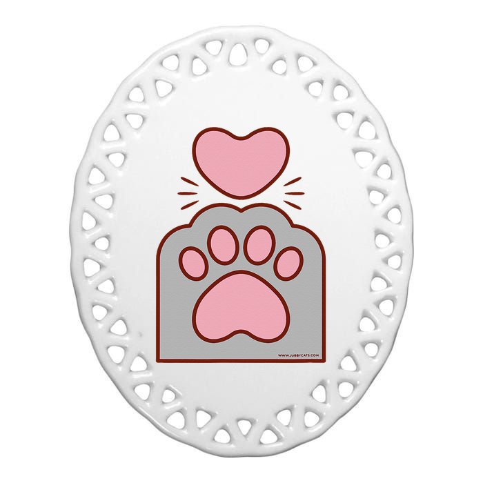 Toe Beans Funny Cute Kawaii Cat Paw And Heart Ceramic Oval Ornament