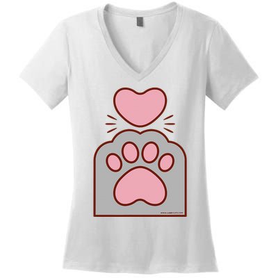 Toe Beans Funny Cute Kawaii Cat Paw And Heart Women's V-Neck T-Shirt