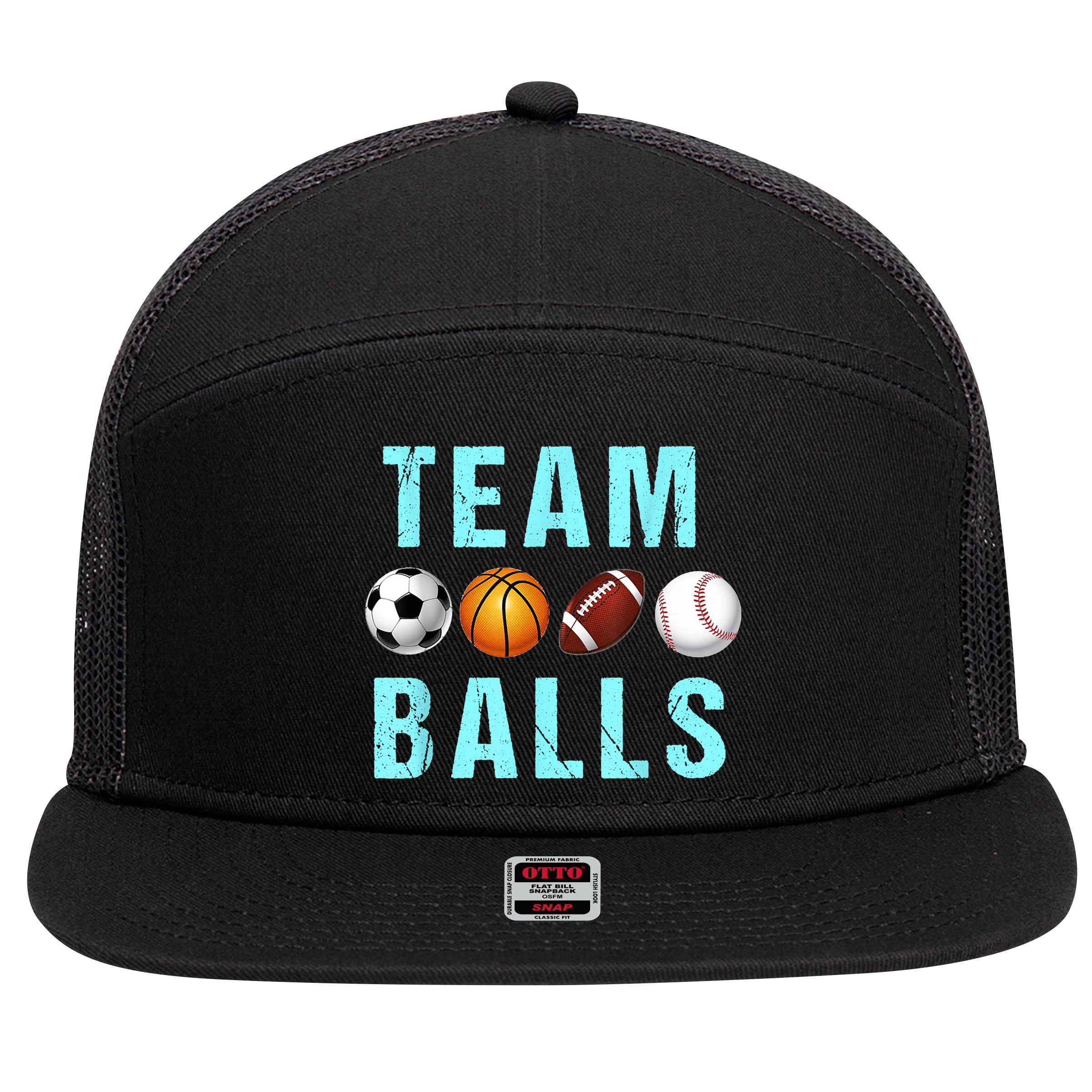 Team Balls Funny Team Boy Gender Reveal 7 Panel Mesh Trucker Snapback Hat