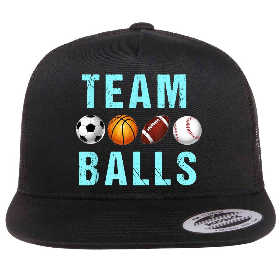 Team Balls Funny Team Boy Gender Reveal Flat Bill Trucker Hat