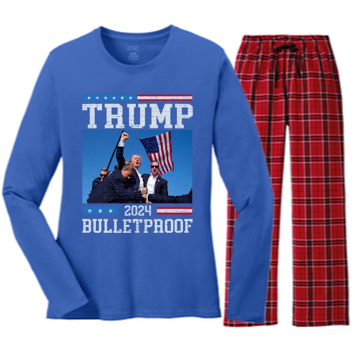 Trump Bulletproof Fight Fist Legend Donald Trump 2024 Gift Women's Long Sleeve Flannel Pajama Set 